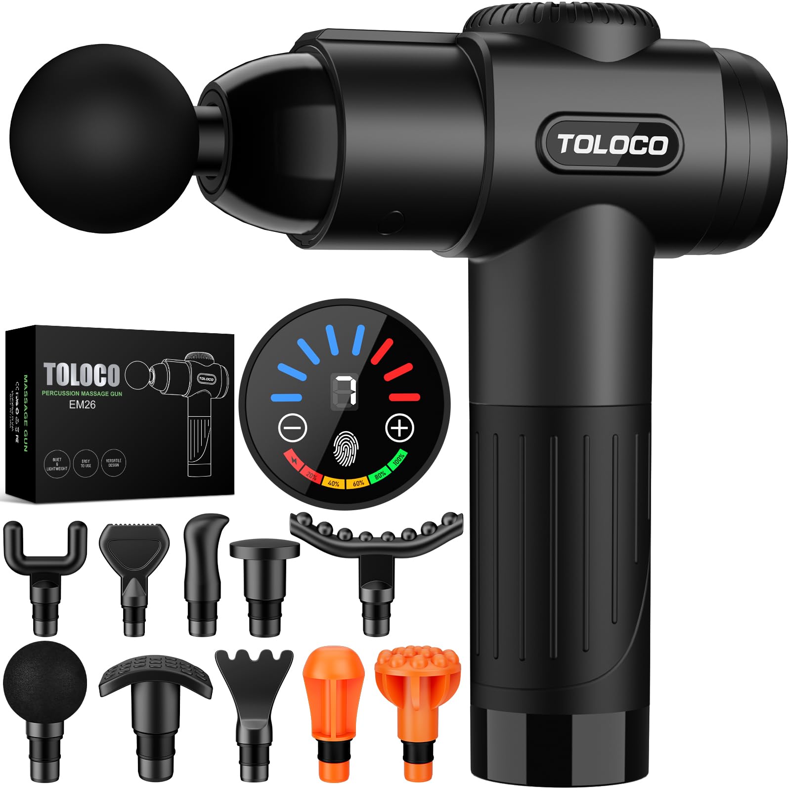 TOLOCO Massage Gun, Deep Tissue Back Massage for Athletes for Pain Relief, Percussion Massager with 10 Massages Heads & Silent Brushless Motor, Fathers Day Dad Gifts, Black Gronata