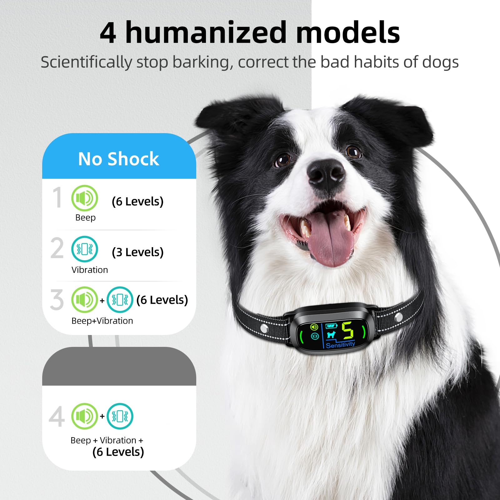 FAFAFROG Dog Bark Collar, Rechargeable Smart Collar, Anti Barking Training Collar with 5 Adjustable Sensitivity Beep Vibration, Bark Collar for Large Medium Small Dogs (Black) Gronata