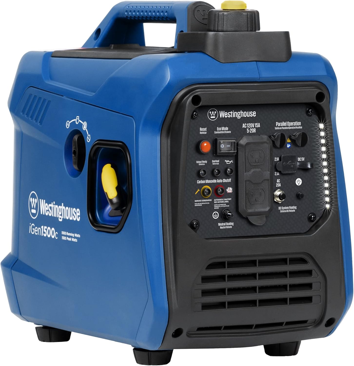 Westinghouse 1500 Peak Watt Super Quiet & Lightweight Portable Inverter Generator, Gas Powered, CO Sensor, Parallel Capable, Long Run Time,Blue Gronata