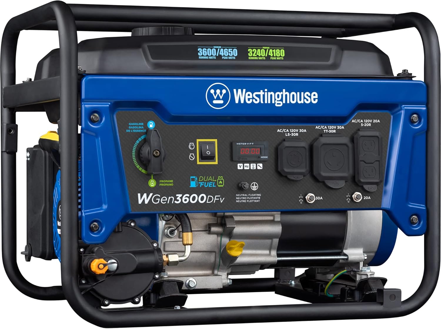 Westinghouse 4650 Peak Watt Dual Fuel Portable Generator, RV Ready 30A Outlet, Gas & Propane Powered Gronata