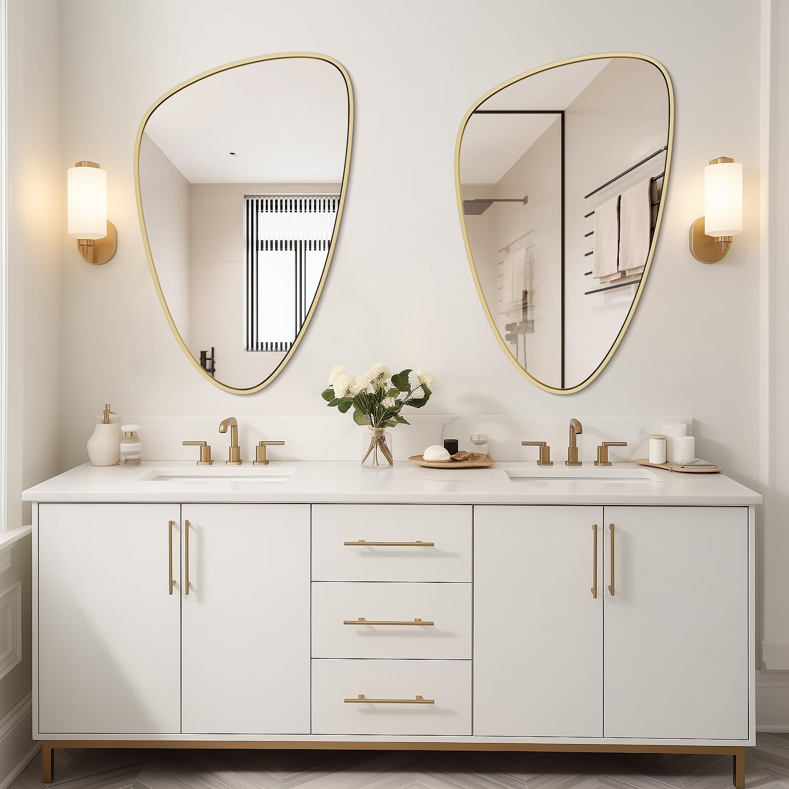 WallBeyond Asymmetrical Mirror, Irregular Mirror Full Length, Boho Wall Mirrors Decorative for Bedroom Living Room Entryway Hall, Mid Century Modern Decor 48" H x 22" W Gronata