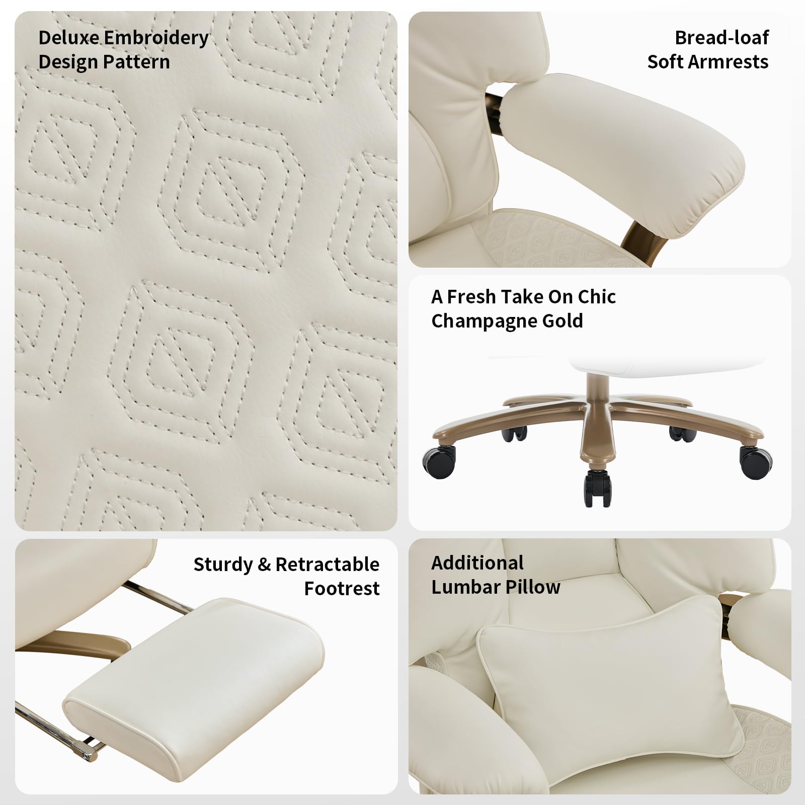 EXCEBET Big and Tall Executive Office Chair with Footrest, 400LBS Capacity Ergonomic High-Back Desk Office Chair with Lumbar Support, Padded Armrests & Thick Cushion, White PU Leather Chairs Gronata