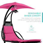 Best Choice Products Outdoor Hanging Curved Steel Chaise Lounge Chair Swing w/Built-in Pillow and Removable Canopy - Navy Blue Gronata