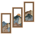 IARTTOP Large Boho Mid-century Modern Wood Wall Art 16x32 Inch Framed Green Abstract Leaf Wooden Wall Decor Bohemian Minimalist Geometric Wall Art Decor for Bedroom Living Room Office Set of 3 Gronata