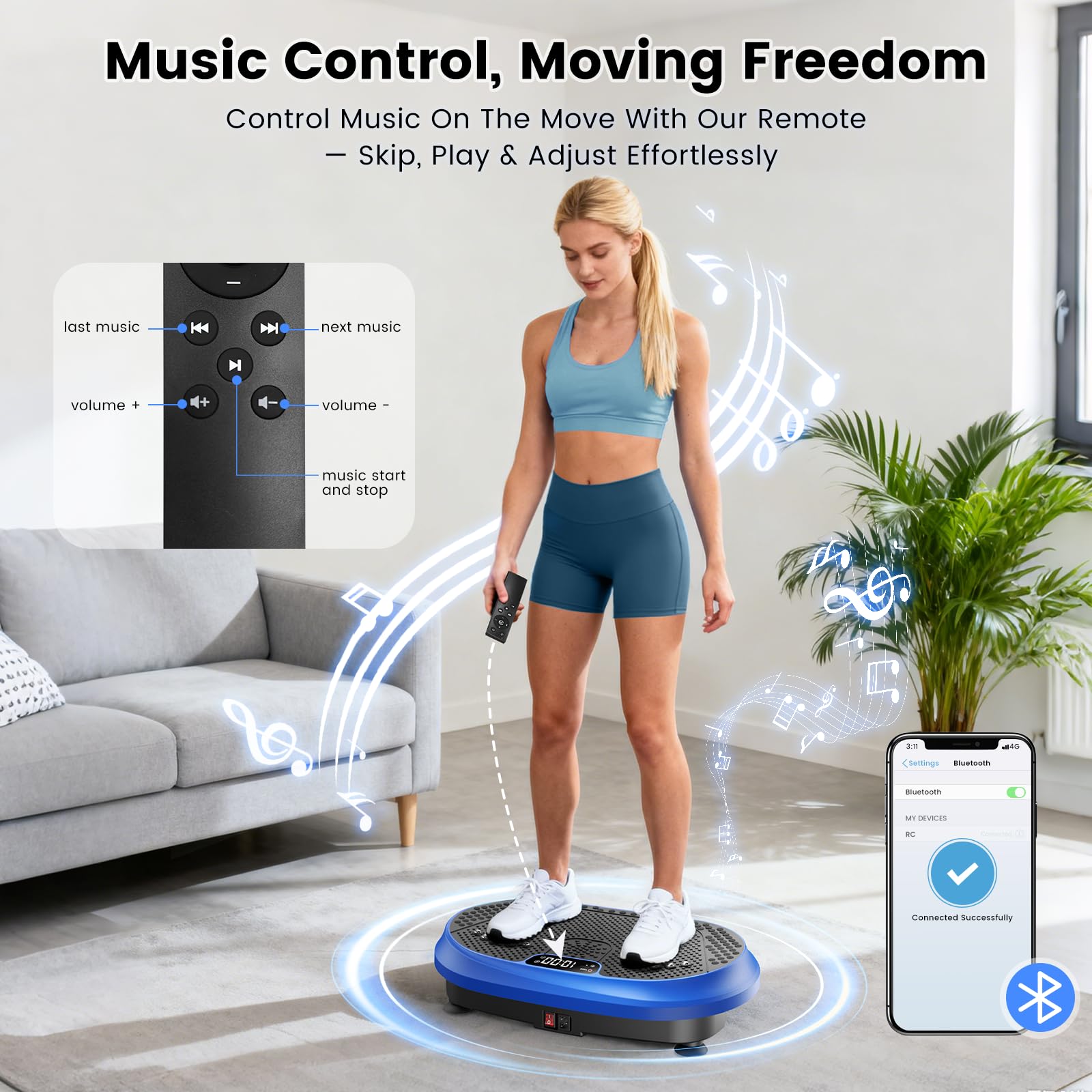 Vibration Plate Exercise Machine, Vibrating Fitness Platform for Lymphatic Drainage, Full Body Shaker Workout Equipment, Bluetooth Power Shaping Vibrate Plate, Board Sport for Home Exercise Gym, Blue Gronata