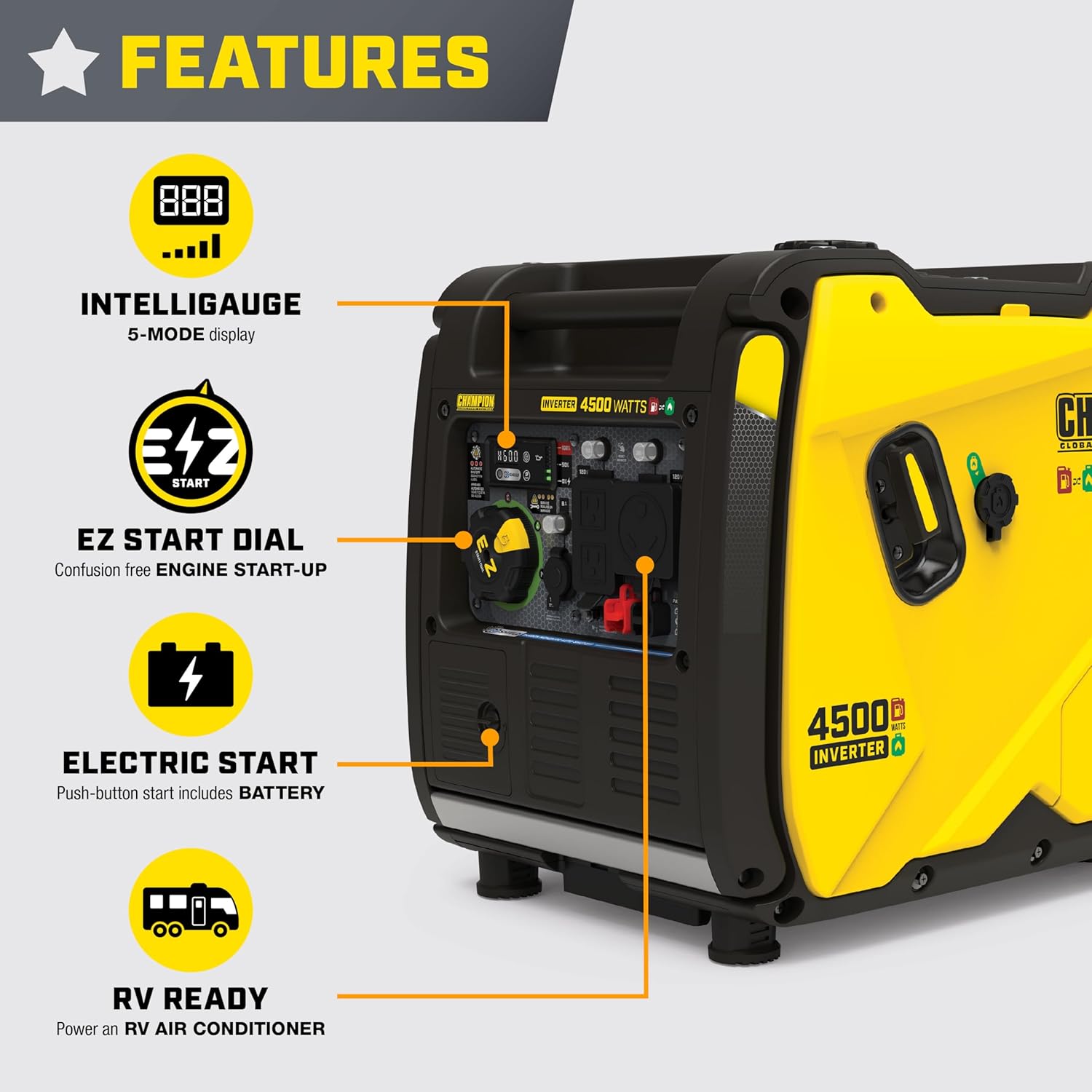Champion Power Equipment 4500-Watt Electric Start Dual Fuel RV Ready Portable Inverter Generator with Quiet Technology and Free 3-Year Warranty Gronata