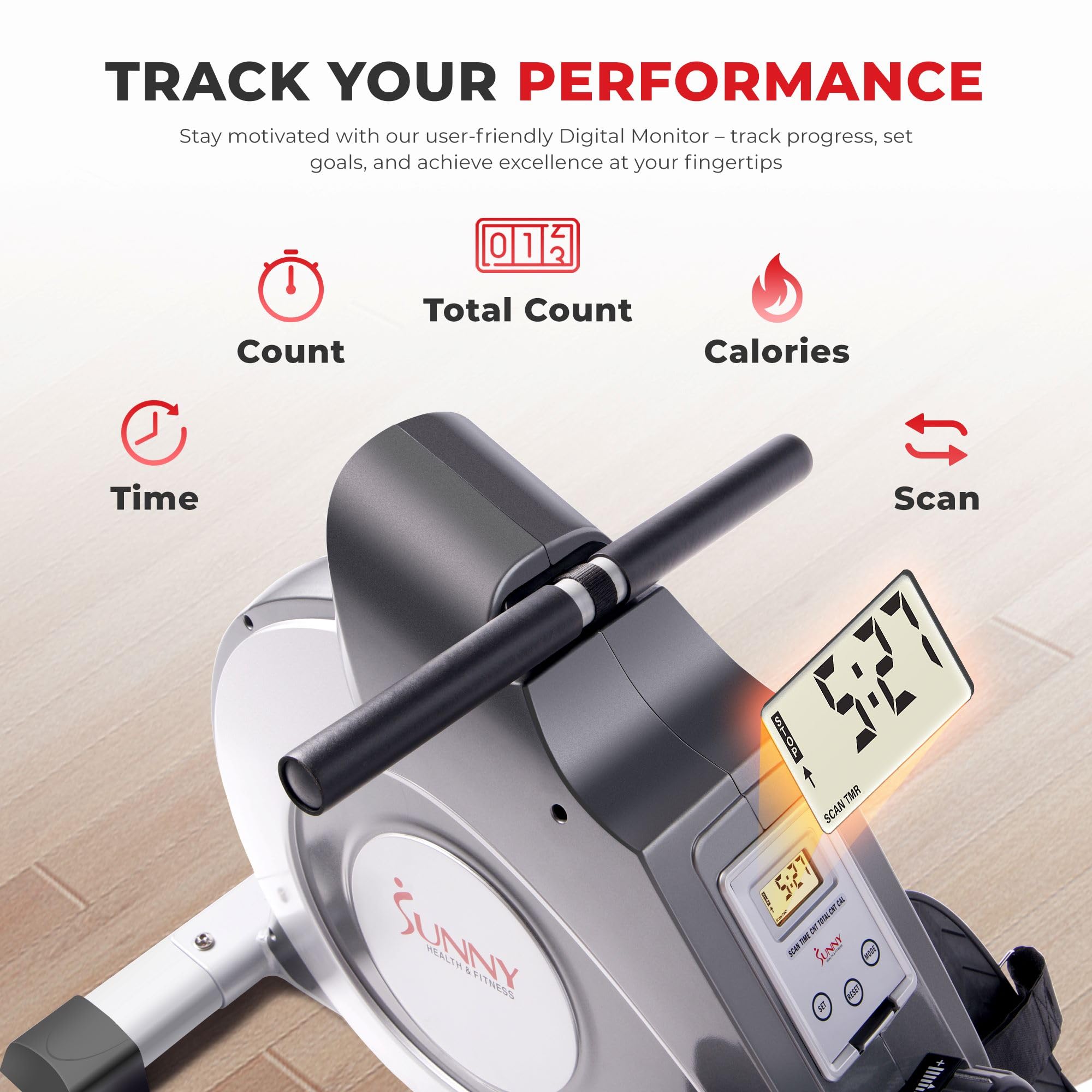 Sunny Health & Fitness Flip & Foldable Rowing Machine for Home w/Extended Slide Rail, Full-Body Workout, Low-Impact, Optional Extra Long Rail, Quiet Rail Cover, Water Motion and Free SunnyFit App Gronata
