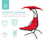 Best Choice Products Outdoor Hanging Curved Steel Chaise Lounge Chair Swing w/Built-in Pillow and Removable Canopy - Navy Blue Gronata