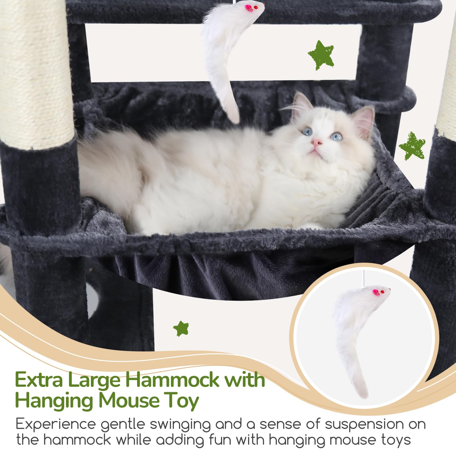 Globlazer Heavy Duty Cat Tree, 70 inch Sturdy Cat Tree for Indoor Cats Extra Large Cat Tower with Scratching Post, Hammock, Cat Condo for Adult Cats Kittens, F70 Pro, Light Grey Gronata