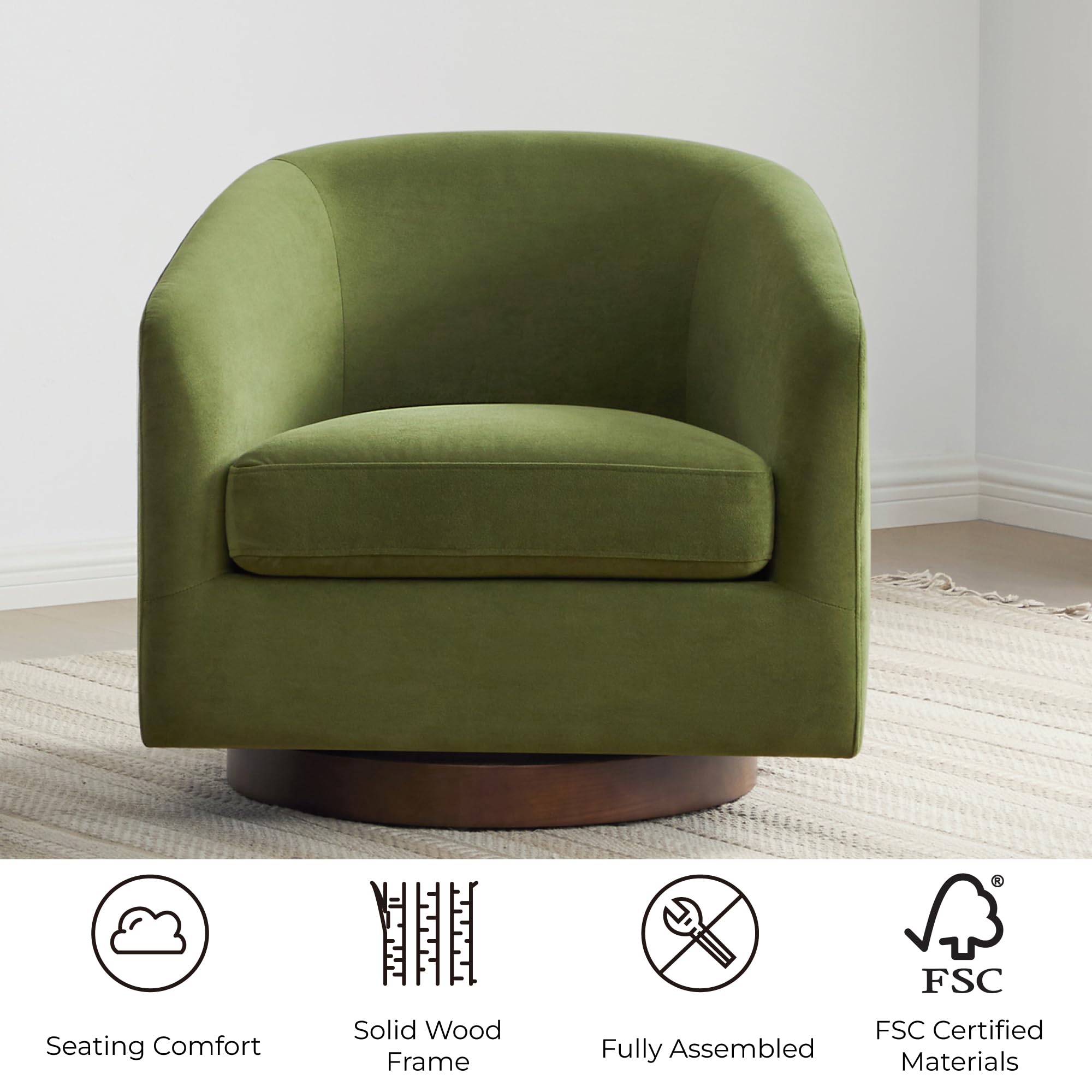 CHITA Swivel Accent Chair, Fully Assembled Fabric Barrel Armchair with FSC Certified Upholstered for Living Room, Bedroom and Office, Cream Gronata