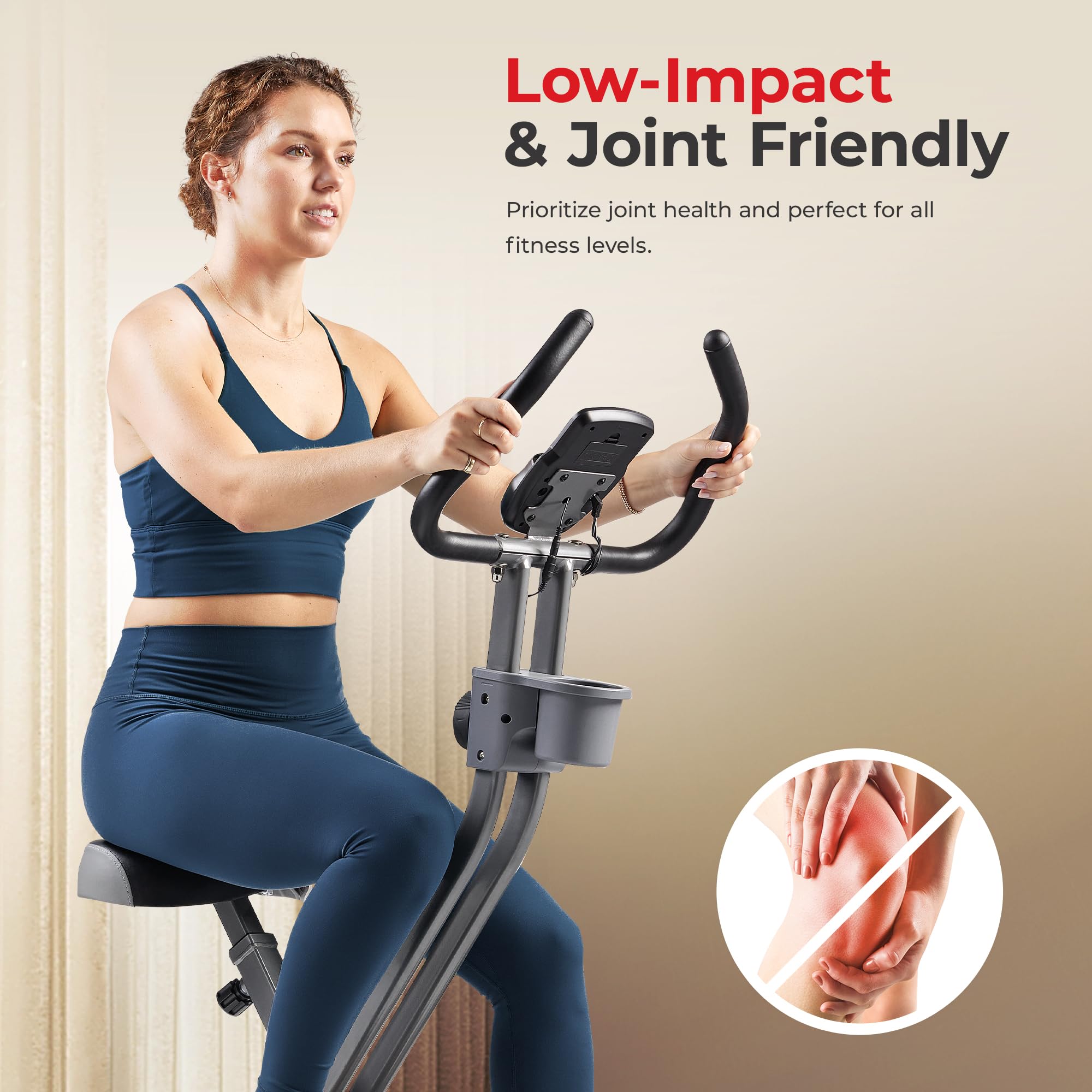 Sunny Health & Fitness Foldable Magnetic Stationary Exercise X-Bike Pro, 300 LB Capacity, Low-Impact, 14-Level Resistance, Ergonomic Support, SunnyFit App Enhanced Connectivity - SF-B223012 Gronata