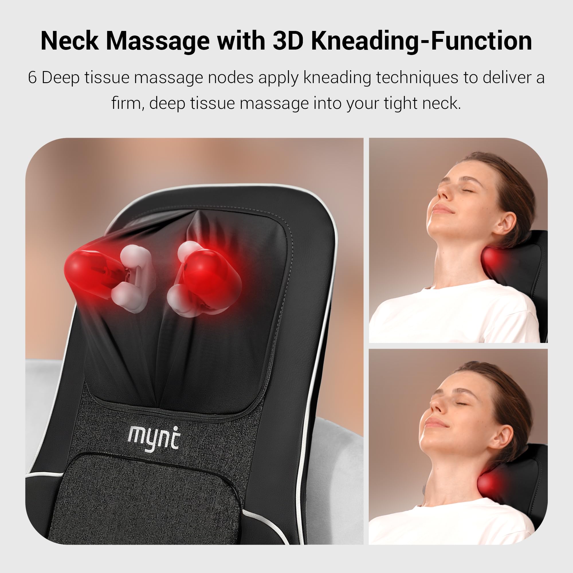 Mynt FSA Eligible HSA Approved Shiatsu Neck and Back Massager for Chair with 10 Deep Kneading Nodes, 2D & 3D Back Massage with Heat, Portable Spot Massage Chair Pad (Black) Gronata