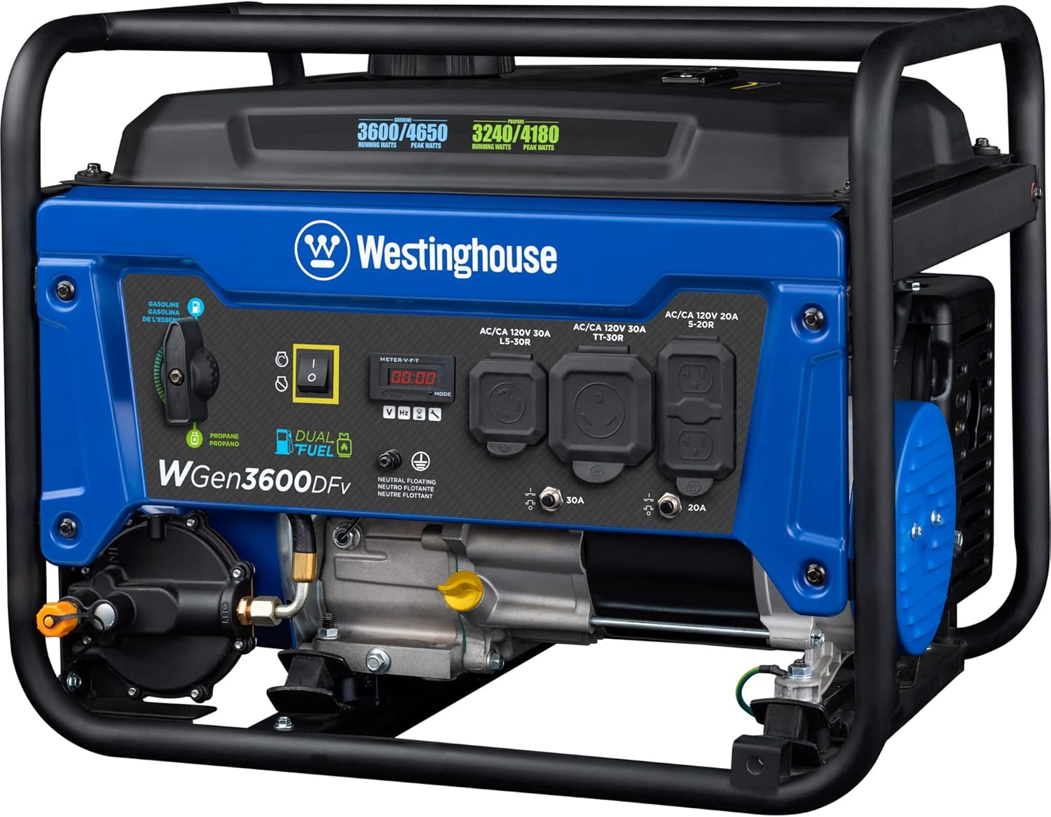 Westinghouse 4650 Peak Watt Dual Fuel Portable Generator, RV Ready 30A Outlet, Gas & Propane Powered Gronata
