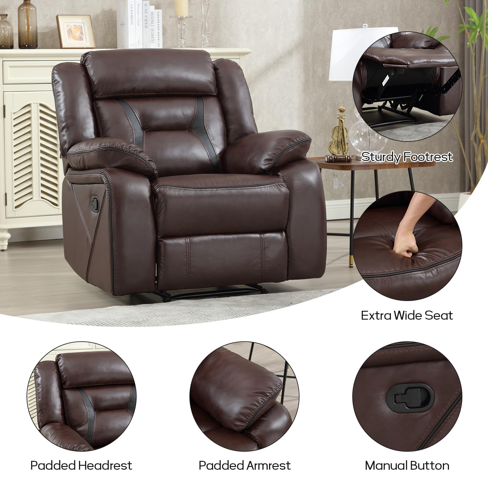 EBELLO Faux Leather Recliner Sofa Furniture Set for Living Room, 2 Recliner Chairs, 3 Seat Reclining Sofa Couch Set for Meeting Room, Brown Gronata