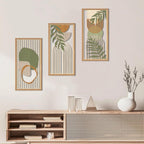 IARTTOP Large Boho Mid-century Modern Wood Wall Art 16x32 Inch Framed Green Abstract Leaf Wooden Wall Decor Bohemian Minimalist Geometric Wall Art Decor for Bedroom Living Room Office Set of 3 Gronata