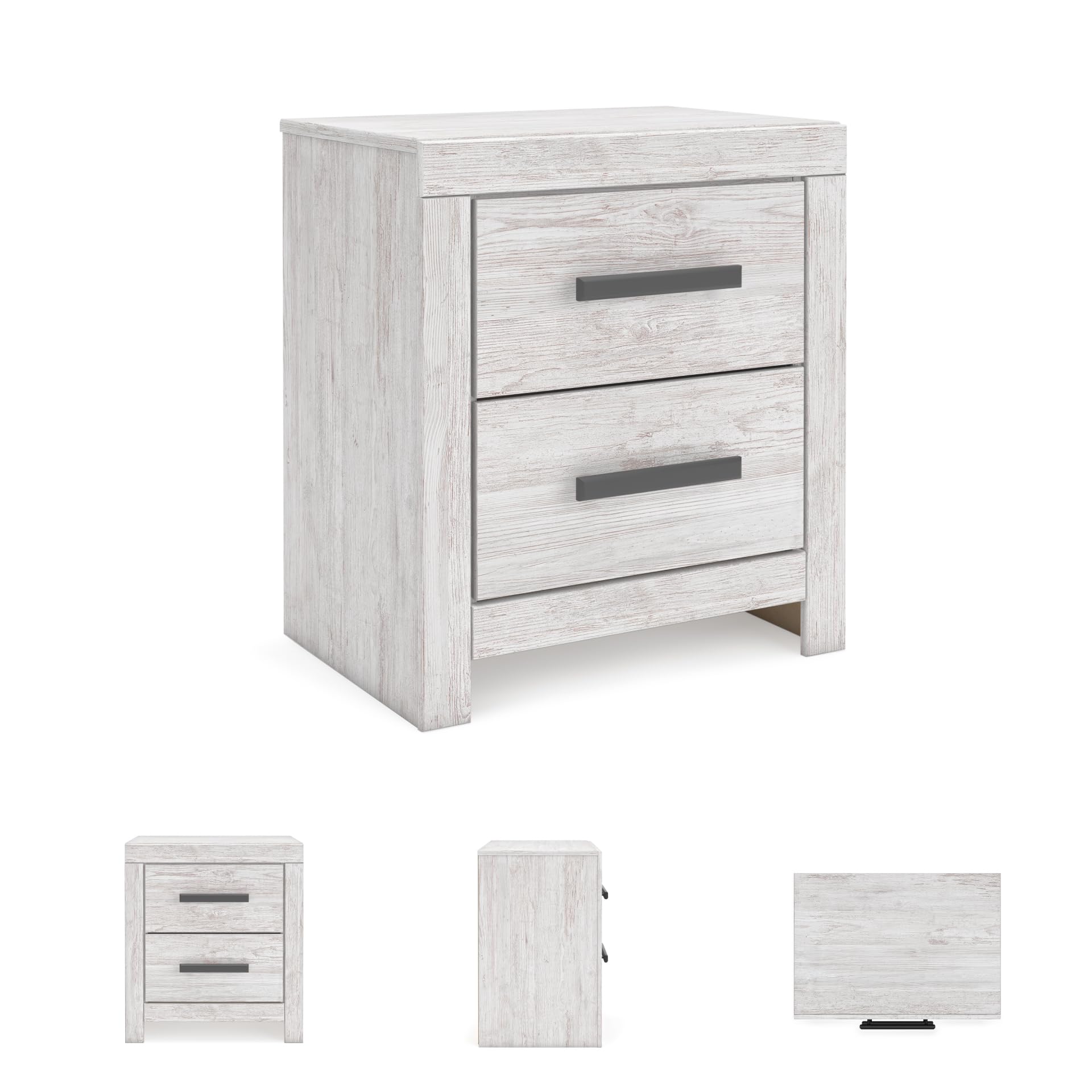 Signature Design by Ashley Wynnlow Rustic 2 Drawer Two Drawer Nightstand, 24.41" Tall, Weathered Gray Gronata