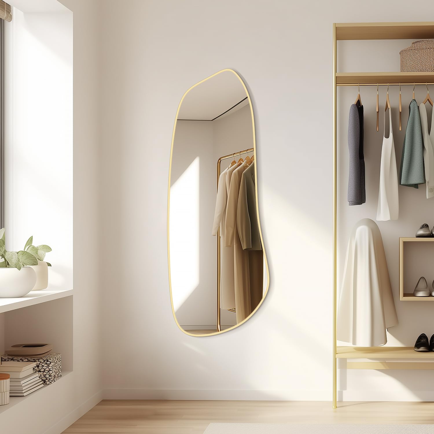 WallBeyond Asymmetrical Mirror, Irregular Mirror Full Length, Boho Wall Mirrors Decorative for Bedroom Living Room Entryway Hall, Mid Century Modern Decor 48" H x 22" W Gronata