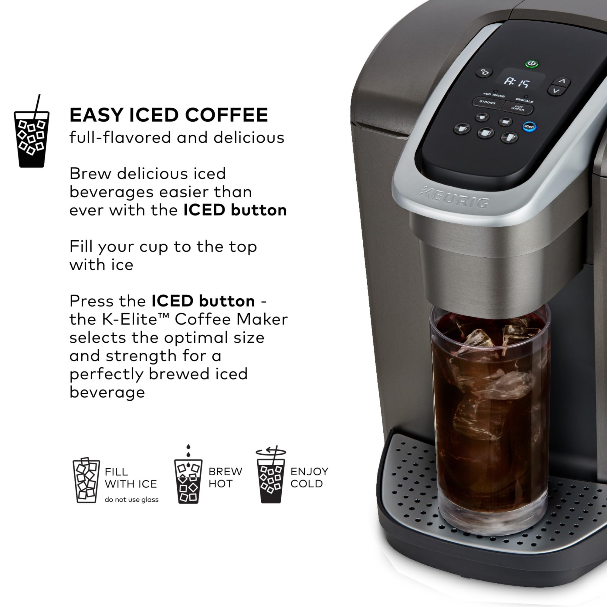 Keurig K-Elite Single Serve K-Cup Pod Coffee Maker, with Strength and Temperature Control, Iced Coffee Capability, 8 to 12oz Brew Size, Programmable, Brushed Slate Gronata