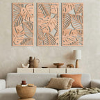 IARTTOP Large Boho Mid-century Modern Wood Wall Art 16x32 Inch Framed Green Abstract Leaf Wooden Wall Decor Bohemian Minimalist Geometric Wall Art Decor for Bedroom Living Room Office Set of 3 Gronata
