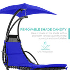 Best Choice Products Outdoor Hanging Curved Steel Chaise Lounge Chair Swing w/Built-in Pillow and Removable Canopy - Navy Blue Gronata