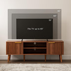 LCRBOL TV Stand for Living Room, Mid Century Modern Entertainment Center for 55/60 inch TVs, TV Console with Fluted Door Cabinets and Open Shelves, for Bedroom, Walnut Gronata