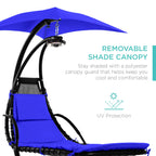 Best Choice Products Outdoor Hanging Curved Steel Chaise Lounge Chair Swing w/Built-in Pillow and Removable Canopy - Navy Blue Gronata