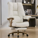 EXCEBET Big and Tall Executive Office Chair with Footrest, 400LBS Capacity Ergonomic High-Back Desk Office Chair with Lumbar Support, Padded Armrests & Thick Cushion, White PU Leather Chairs Gronata