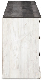 Signature Design by Ashley Shawburn Rustic 5 Drawer Chest of Smooth-Gliding Drawers and Safety Stop, White & Gray Gronata