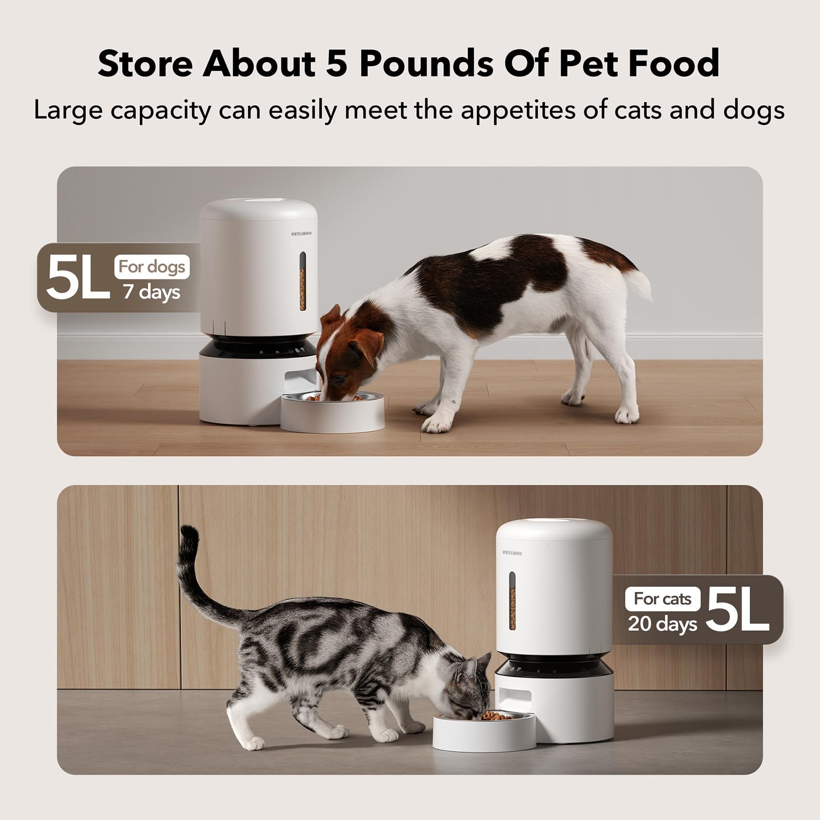 PETLIBRO Automatic Cat Feeder, 5G WiFi Automatic Dog Food Dispenser with Freshness Preservation, 5L Timed Pet Feeder with Low Food Sensor, Up to 10 Meals Per Day Gronata