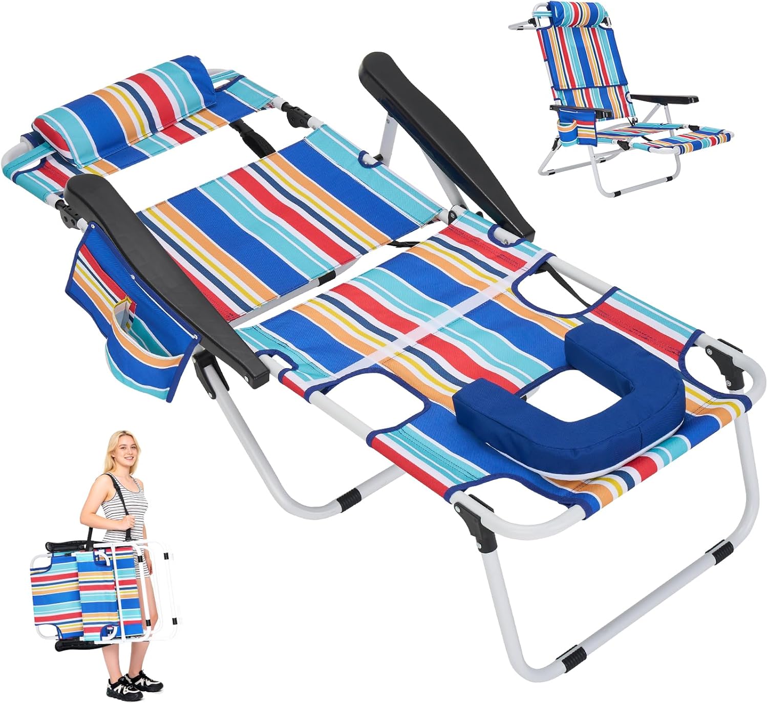 DoCred Heavy Duty Chaise Lounge Chair, Adjustable 5-Position Folding Chaise Lounge Chairs for Outside, Portable Lay Flat Beach Lounge Chair for Outdoor Sunbathing Beach Pool Lawn Camping Gronata