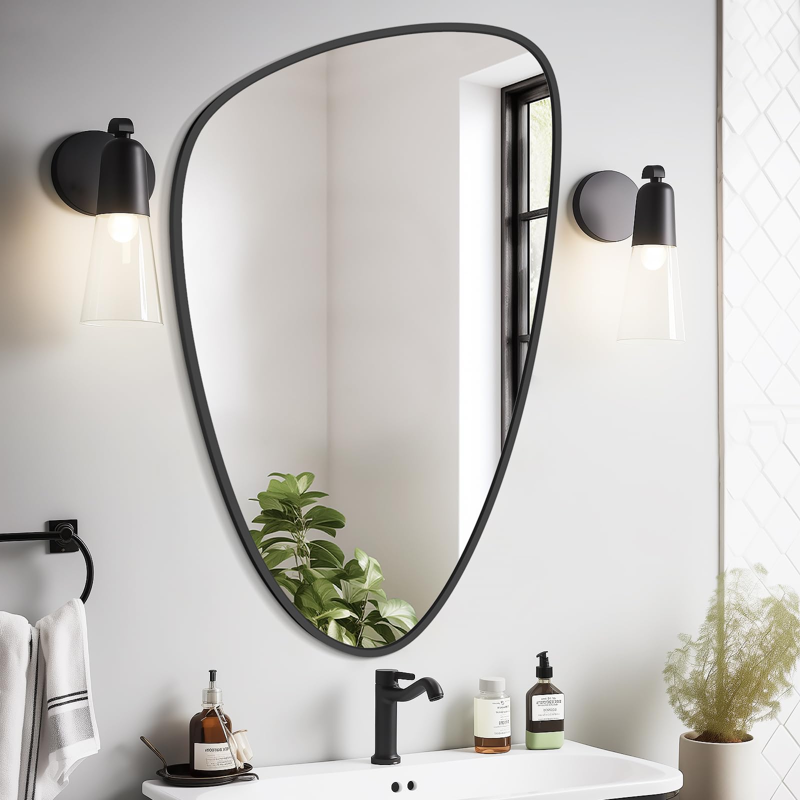 WallBeyond Asymmetrical Mirror, Irregular Mirror Full Length, Boho Wall Mirrors Decorative for Bedroom Living Room Entryway Hall, Mid Century Modern Decor 48" H x 22" W Gronata