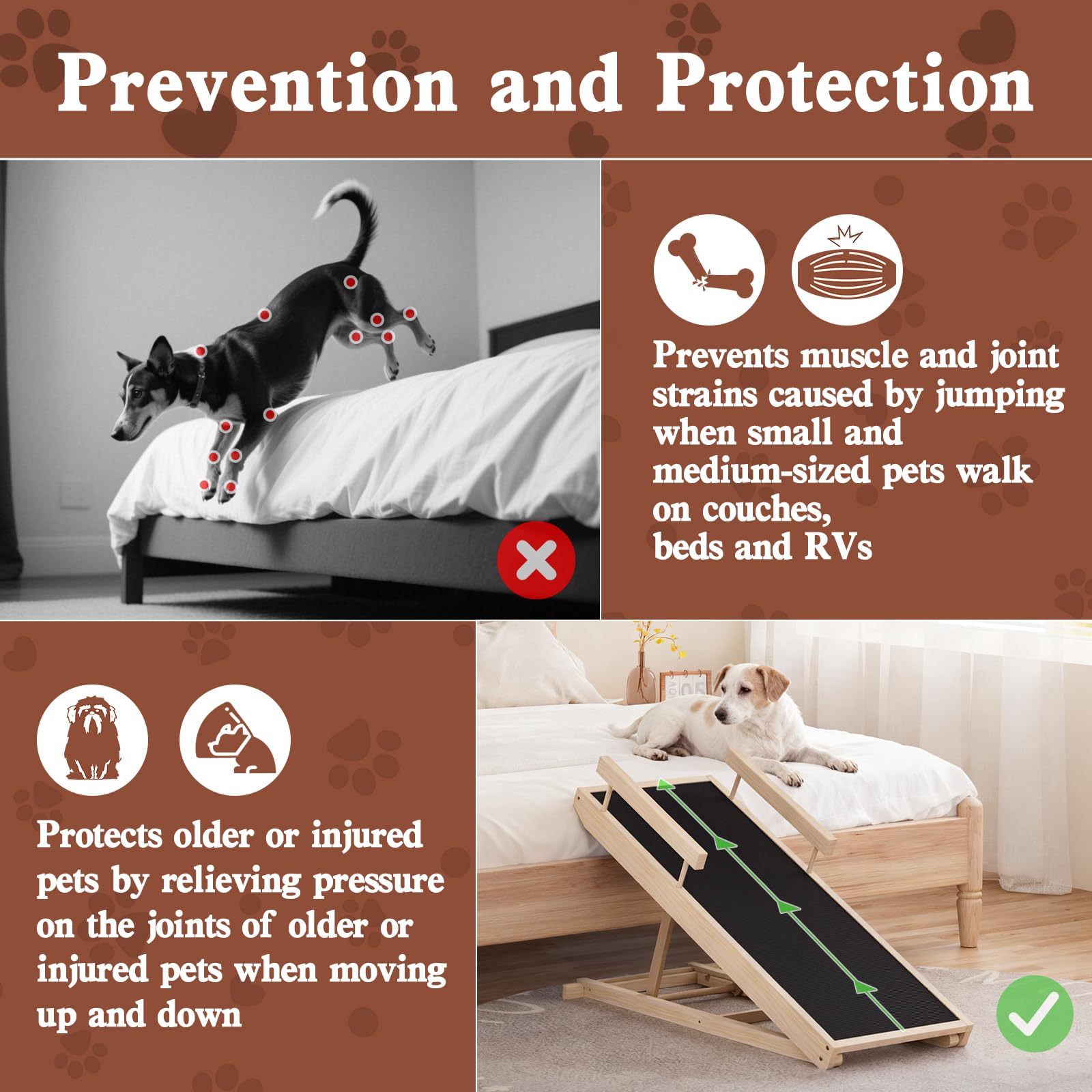 Chuiendi Dog Ramp for High Bed, Couch, Car, Pet Ramps 55.12" Long Adjustable 19.3"-27.17" Wooden Dog Step with Anti-slip Rubber Mat & Safety Side Rails for Small Medium Large Older Pets, up to 250 lbs Gronata