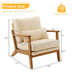 Karl home Accent Chair Wide Armrest Mid-Century Lounge Chair Linen Fabric Armchair with Lumbar Pillow & Solid Wood Frame for Living Room, Bedroom, Balcony, Green Gronata
