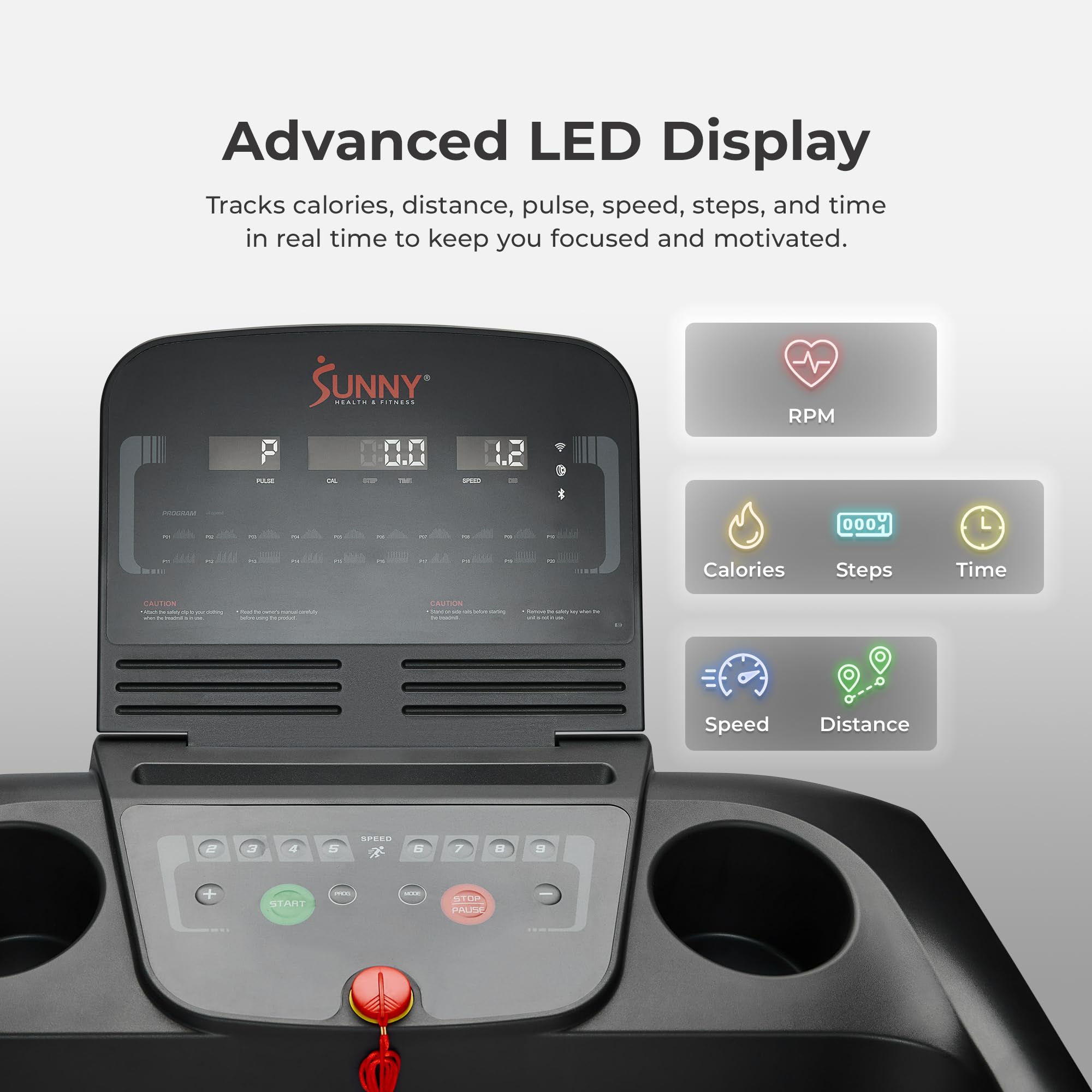Sunny Health & Fitness Active 400 Smart Auto Incline Treadmill – Foldable Running Machine w/Bluetooth, Wi-Fi, 12% Incline, Shock Absorption & SunnyFit Fitness App - SF-T724012 Gronata