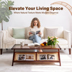 Tiita Rattan Coffee Table, Bamboo Accent Bedside Tables, Glass Nightstand Side Table, Boho Wooden End Table with Storage for Living Room,Living Room, Dining Room, Tea, Home Décor Gronata