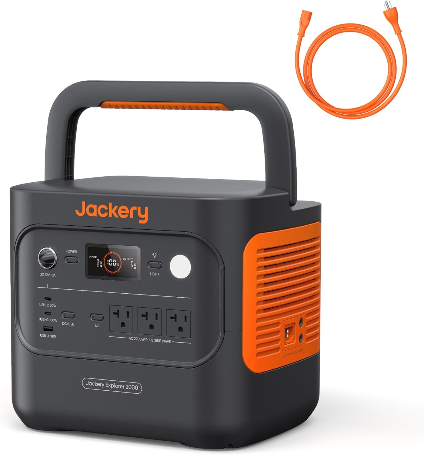 Jackery Explorer 2000 v2 Portable Power Station with AC Charging Cable, 2040Wh LFP Home Backup Battery, 2200W AC Output, Solar Generator for Emergencies, Power Outages, Camping(Solar Panel Optional) Gronata