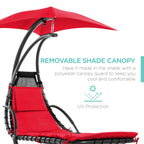 Best Choice Products Outdoor Hanging Curved Steel Chaise Lounge Chair Swing w/Built-in Pillow and Removable Canopy - Navy Blue Gronata