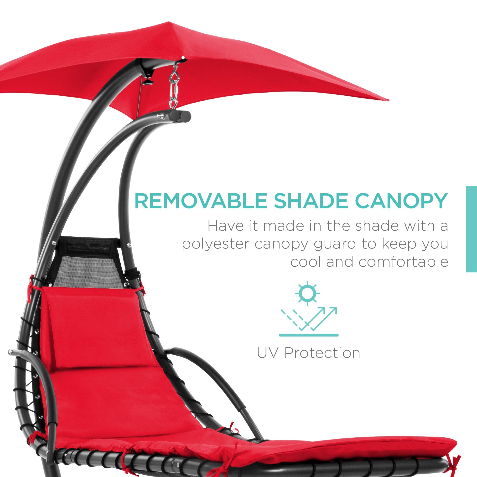 Best Choice Products Outdoor Hanging Curved Steel Chaise Lounge Chair Swing w/Built-in Pillow and Removable Canopy - Navy Blue Gronata