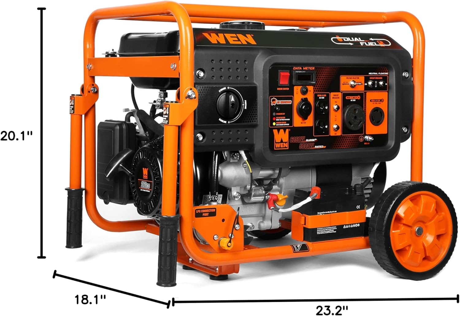 WEN DF623X 6250-Watt 120-Volt/240-Volt Dual Fuel Electric Start Portable Generator with Wheel Kit and CO Shutdown Sensor, Black Gronata