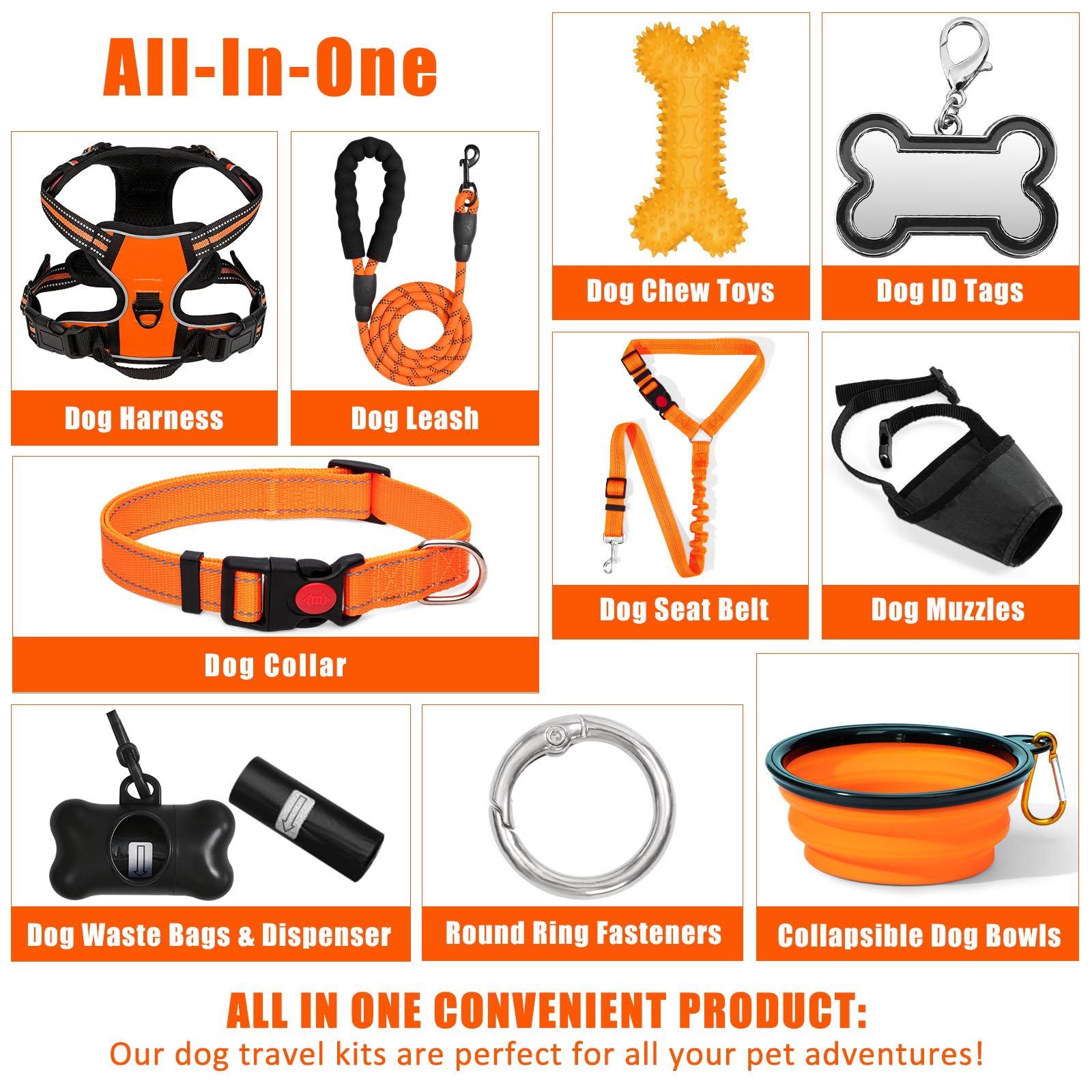 YXFDOYT No Pull Dog Harness Adjustable Collar & Leash Set - Dog Halter Harnesses Collapsible Bowls & Poop Bag Dispenser Muzzle ID Tags Toys Fits Small Medium Large Dogs (Pink-L) Gronata