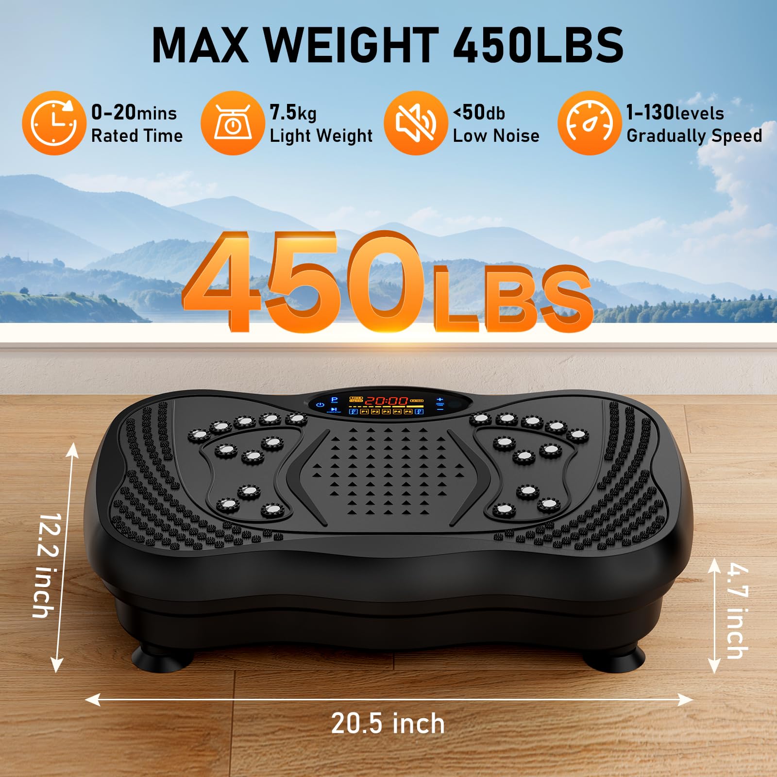 GLYLF Vibration Plate Exercise Machine, 130 Levels Full Body Workout Vibrating Plate for Lymphatic Drainage Weight Loss, 450 Lbs Capacity Shake Platform with Resistance Bands Bluetooth for Women Men Gronata