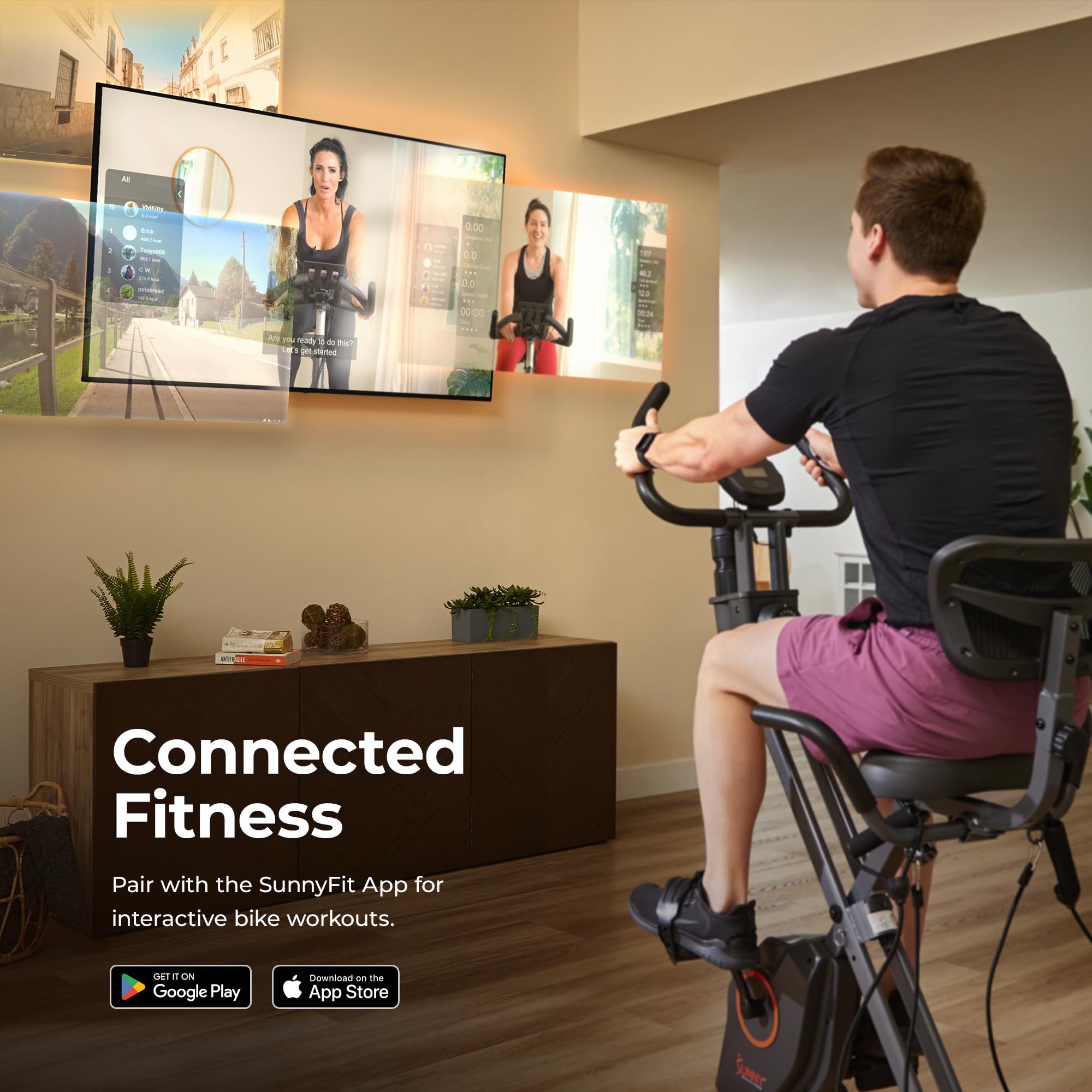 Sunny Health & Fitness Foldable Magnetic Stationary Exercise X-Bike Pro, 300 LB Capacity, Low-Impact, 14-Level Resistance, Ergonomic Support, SunnyFit App Enhanced Connectivity - SF-B223012 Gronata
