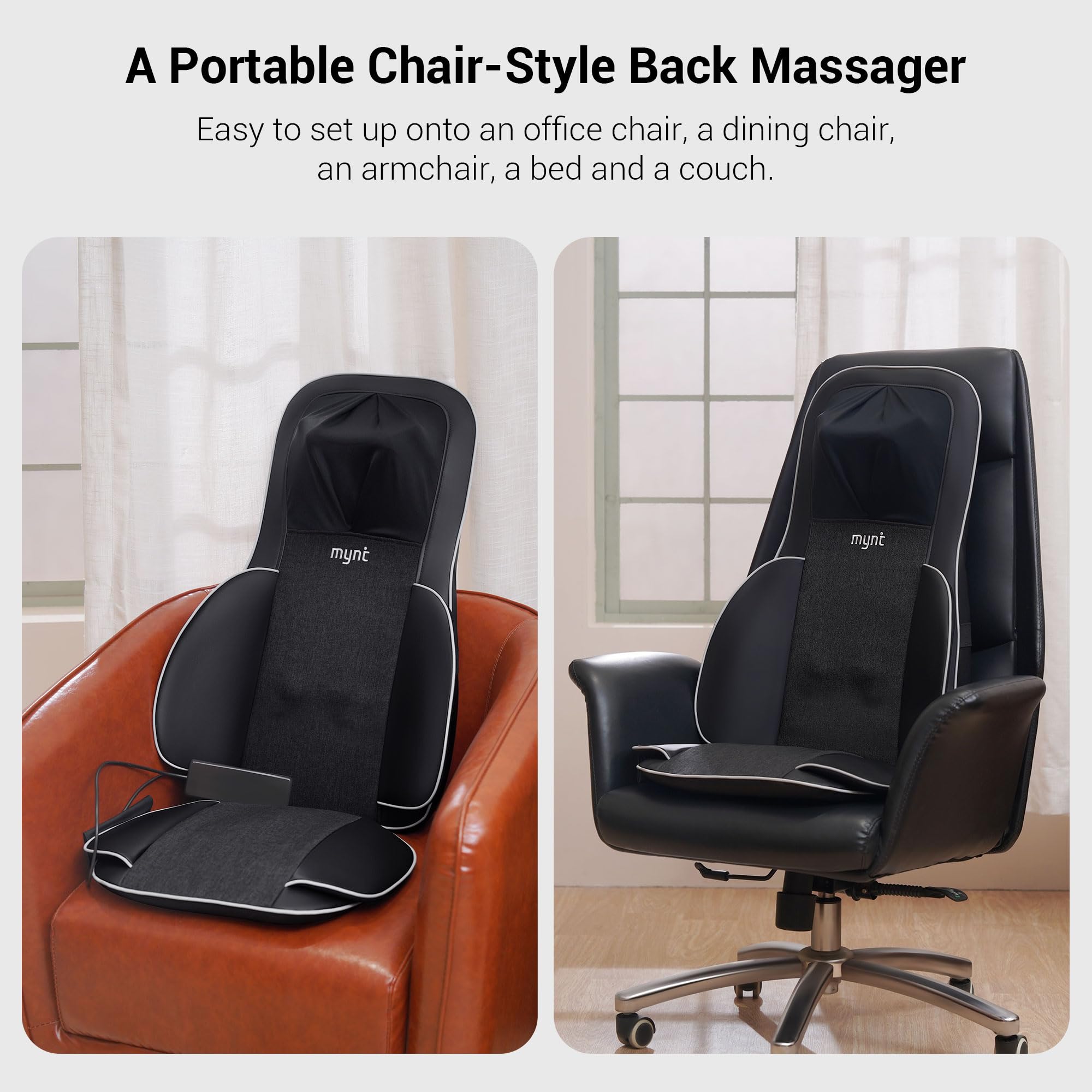 Mynt FSA Eligible HSA Approved Shiatsu Neck and Back Massager for Chair with 10 Deep Kneading Nodes, 2D & 3D Back Massage with Heat, Portable Spot Massage Chair Pad (Black) Gronata