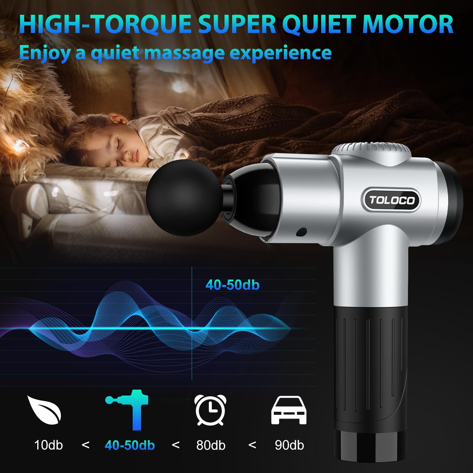 TOLOCO Massage Gun, Deep Tissue Back Massage for Athletes for Pain Relief, Percussion Massager with 10 Massages Heads & Silent Brushless Motor, Fathers Day Dad Gifts, Black Gronata
