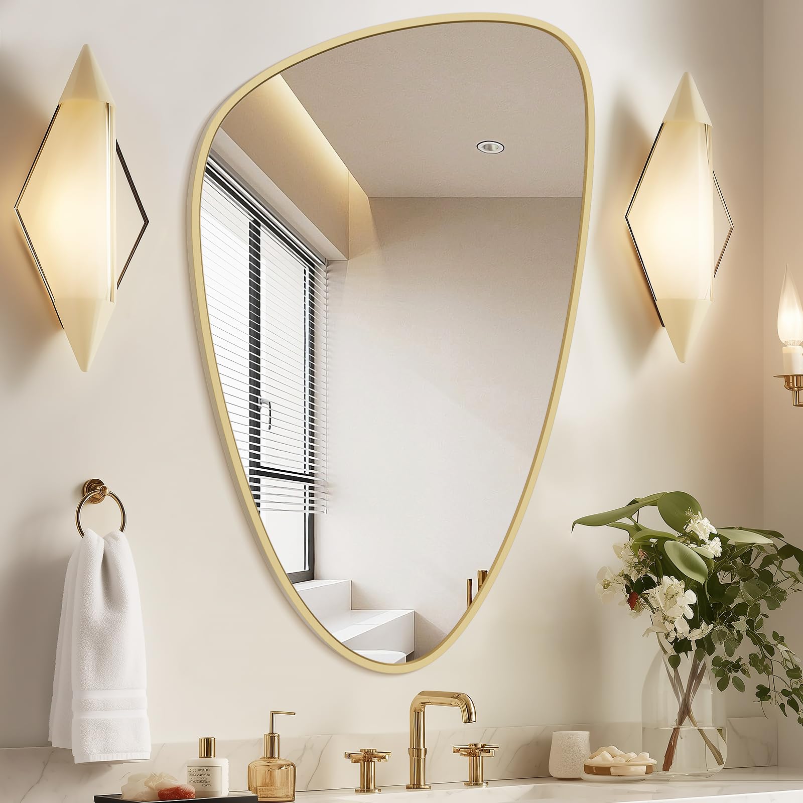 WallBeyond Asymmetrical Mirror, Irregular Mirror Full Length, Boho Wall Mirrors Decorative for Bedroom Living Room Entryway Hall, Mid Century Modern Decor 48" H x 22" W Gronata