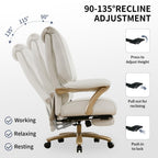 EXCEBET Big and Tall Executive Office Chair with Footrest, 400LBS Capacity Ergonomic High-Back Desk Office Chair with Lumbar Support, Padded Armrests & Thick Cushion, White PU Leather Chairs Gronata