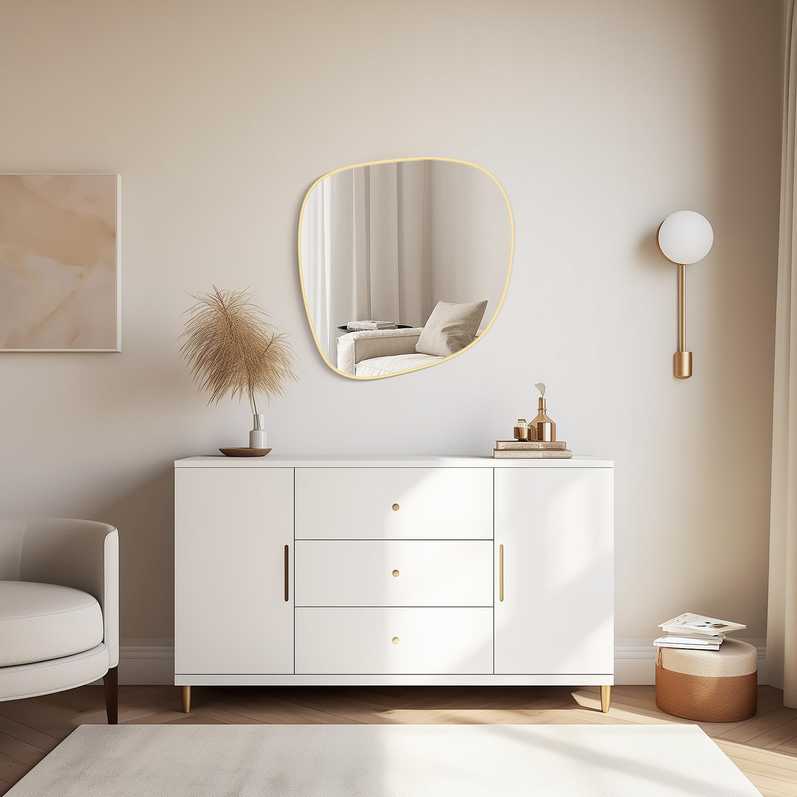 WallBeyond Asymmetrical Mirror, Irregular Mirror Full Length, Boho Wall Mirrors Decorative for Bedroom Living Room Entryway Hall, Mid Century Modern Decor 48" H x 22" W Gronata