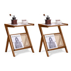 Tiita Rattan Coffee Table, Bamboo Accent Bedside Tables, Glass Nightstand Side Table, Boho Wooden End Table with Storage for Living Room,Living Room, Dining Room, Tea, Home Décor Gronata