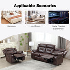 EBELLO Faux Leather Recliner Sofa Furniture Set for Living Room, 2 Recliner Chairs, 3 Seat Reclining Sofa Couch Set for Meeting Room, Brown Gronata