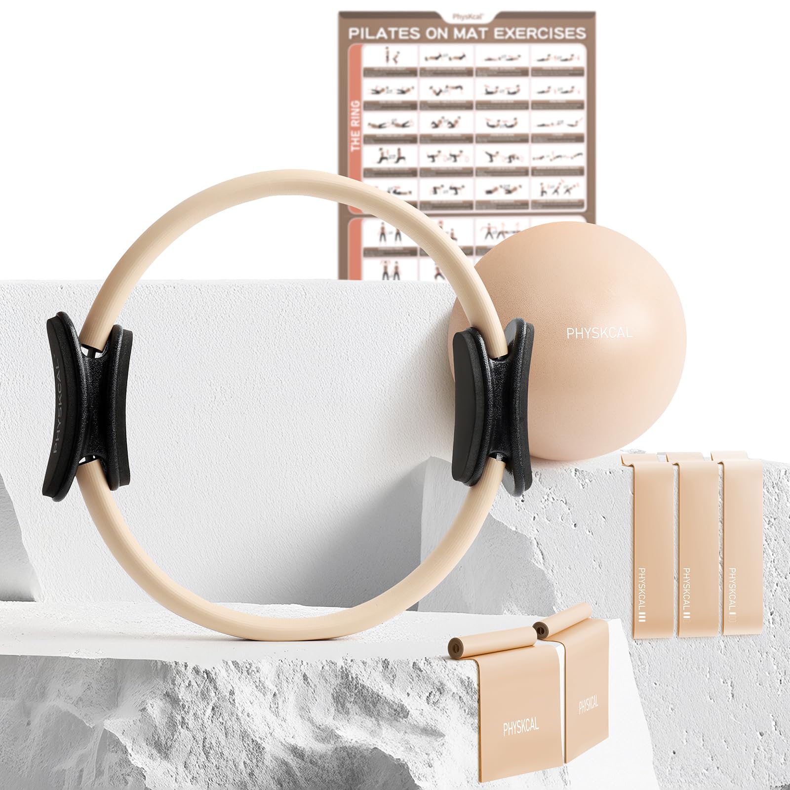 PhysKcal Pilates Ring Set, Magic Ring with 1x Core Ball, 3X Resistant Loop and 2X Flex Band, Pilates on Mat Essential Kit (Nude) Gronata